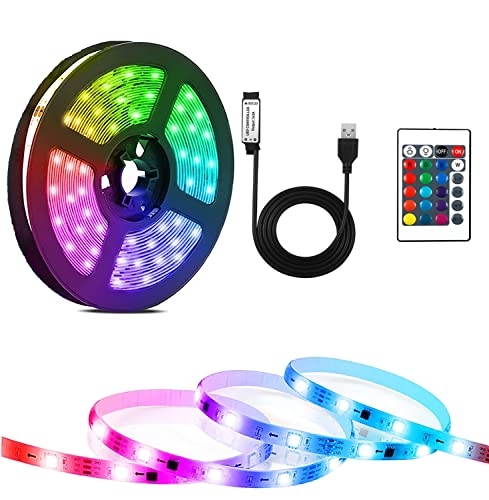 Bande Lumineuse LED 5M,Rétroéclairage RGB 5050 TV avec Télécommande à 24 Touches,16 Couleurs pour Décoration de la maison,Chambre Cover