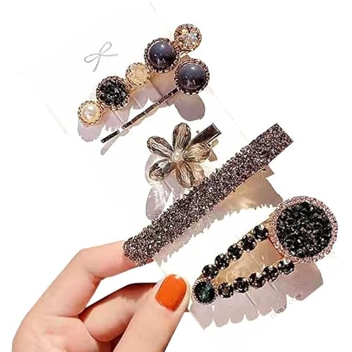 5 Stücke Haarklammer Geometrische Haarnadeln Haarnadel Aus Metall Haar-Styling-Schmuck Zubehör Gold, Perlen, Perle Schnappen Haarspangen für Braut, Brautjungfer Set, Damen und Mädchen (set 2) Cover