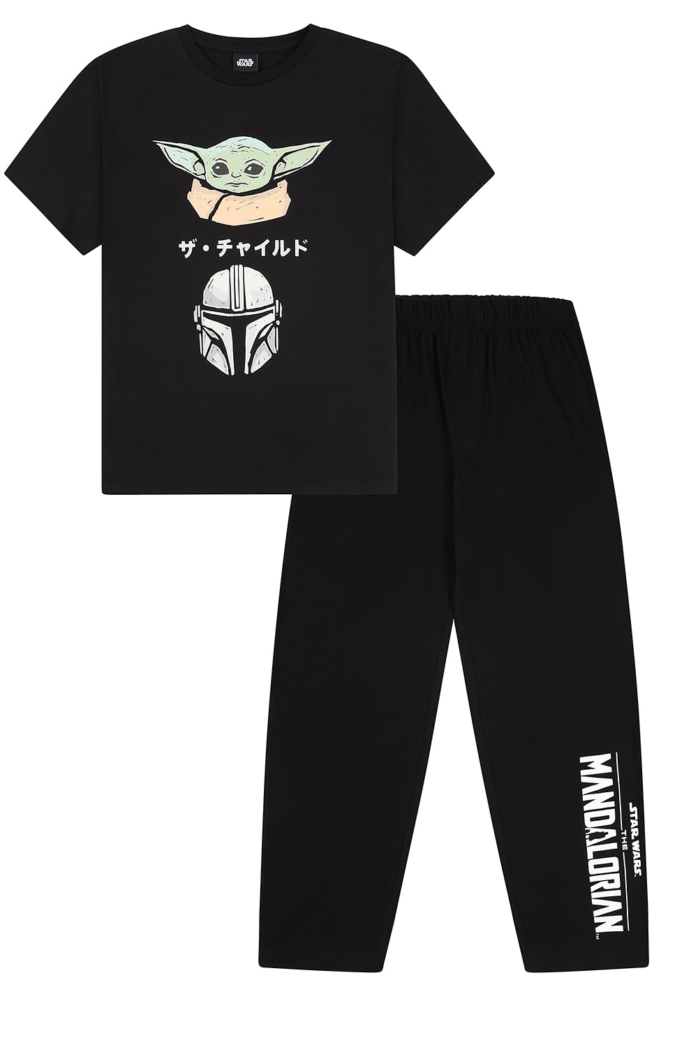 Star Wars Mens The Mandalorian Grogu Long Black Pyjamas (Medium)