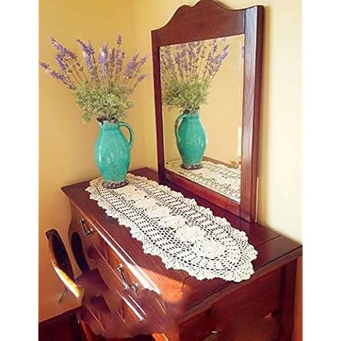 Hetao 12x35 100% Cotton Handmade Crochet lace Table Runners Oblong Tablecloth Doilies Doily,Beige Cover