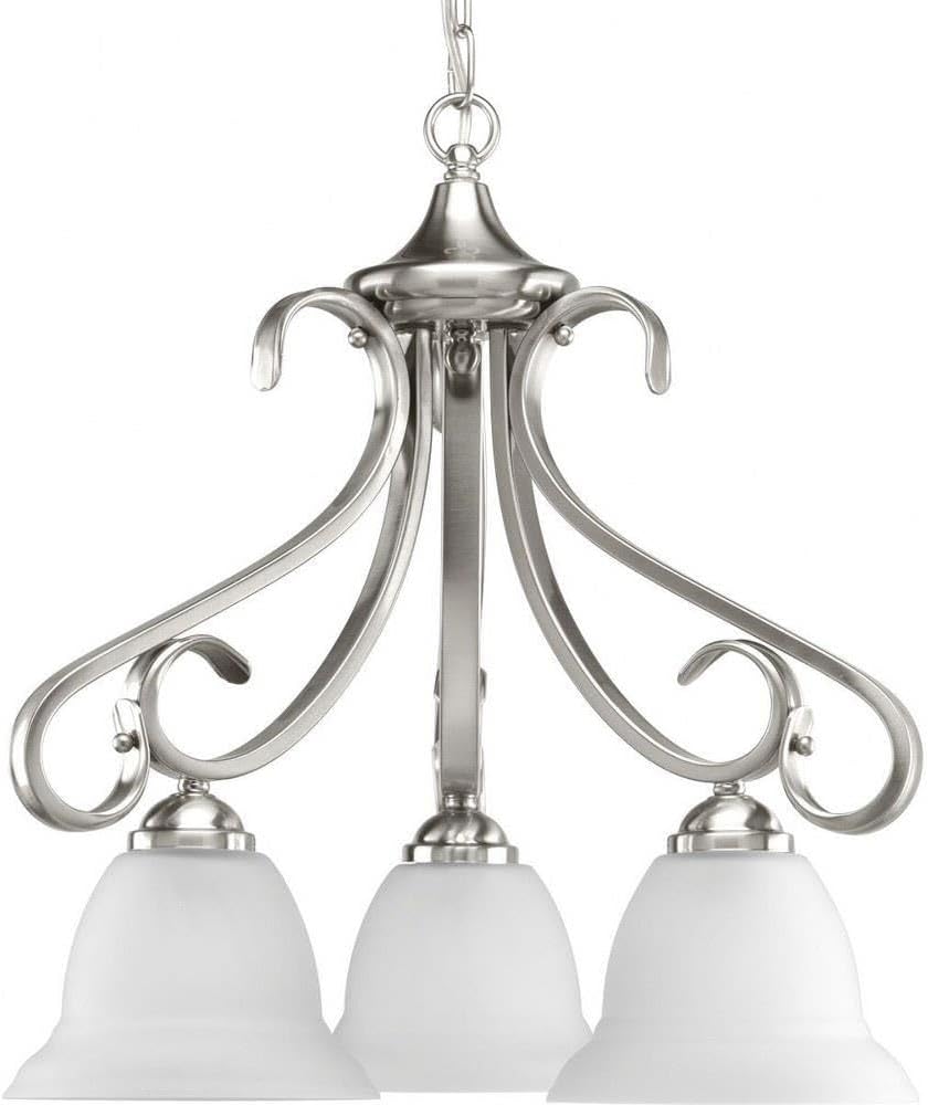 Progress Lighting 3-Light Etched Glass Transitional Chandelier Light, Torino Collection, Indoor, P4405-09, Brushed Nickel