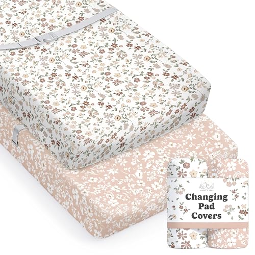 Image of Baby Changing Pad Cover 2-Pack for Girls (Fleurette) - Premium Fitted Sheets Baby Diaper Changing Table Cover - Buttery Soft Cotton Blend