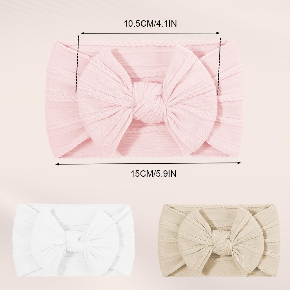 DiULi Diademas Bebé Niña 3 Colores Elástica Cintas Pelo Nylon Lactante Niño Pequeño Anchas Hairband Lazo Tela Conjunto 3pcs