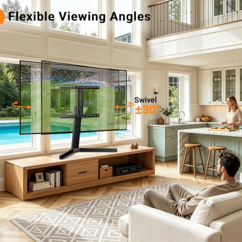 Image of Perlegear Swivel TV Stand with Power Outlet for 42-90 inch TVs up to 132 lbs