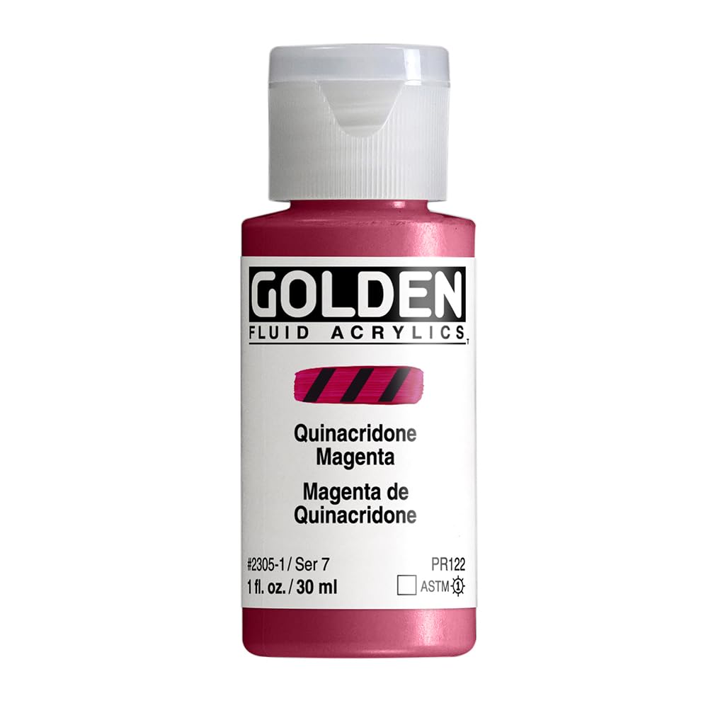 GOLDEN Fluid Acrylics, Quinacridone Magenta, 1 fl. oz. Bottle, Professional Acrylic Paint, Transparent