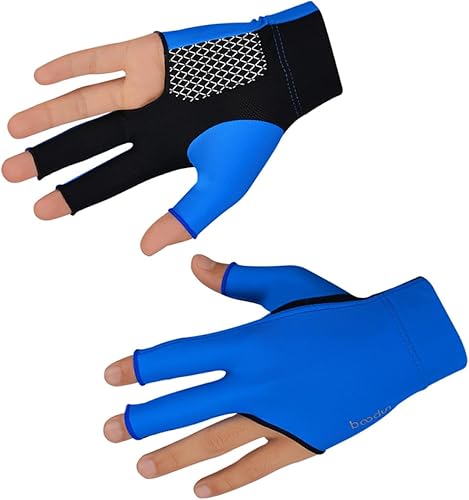 ABOOFAN Guante de billar con 3 dedos, antideslizante, elástico, color azul, mediano, transpirable, para deportes de taco de interior
