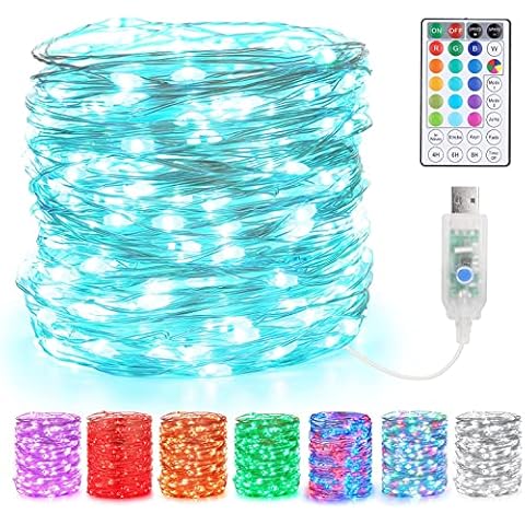 Christmas Decor Lights, BrizLabs 10m 100 LED USB Orange Purple Halloween Copper String Lights 16 Colors RGB Twinkle Silver Lighting with Remote for Indoor Bedroom Xmas Garden Wedding Party Outdoor Cover