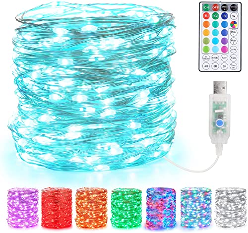 BrizLabs Cadeau Fete des Meres Guirlande Lumineuse Couleur, 10m 100 LED USB 18 Multicolore Changeantes Guirlande Lumineuse Guirlandes d'argent Télécommande...