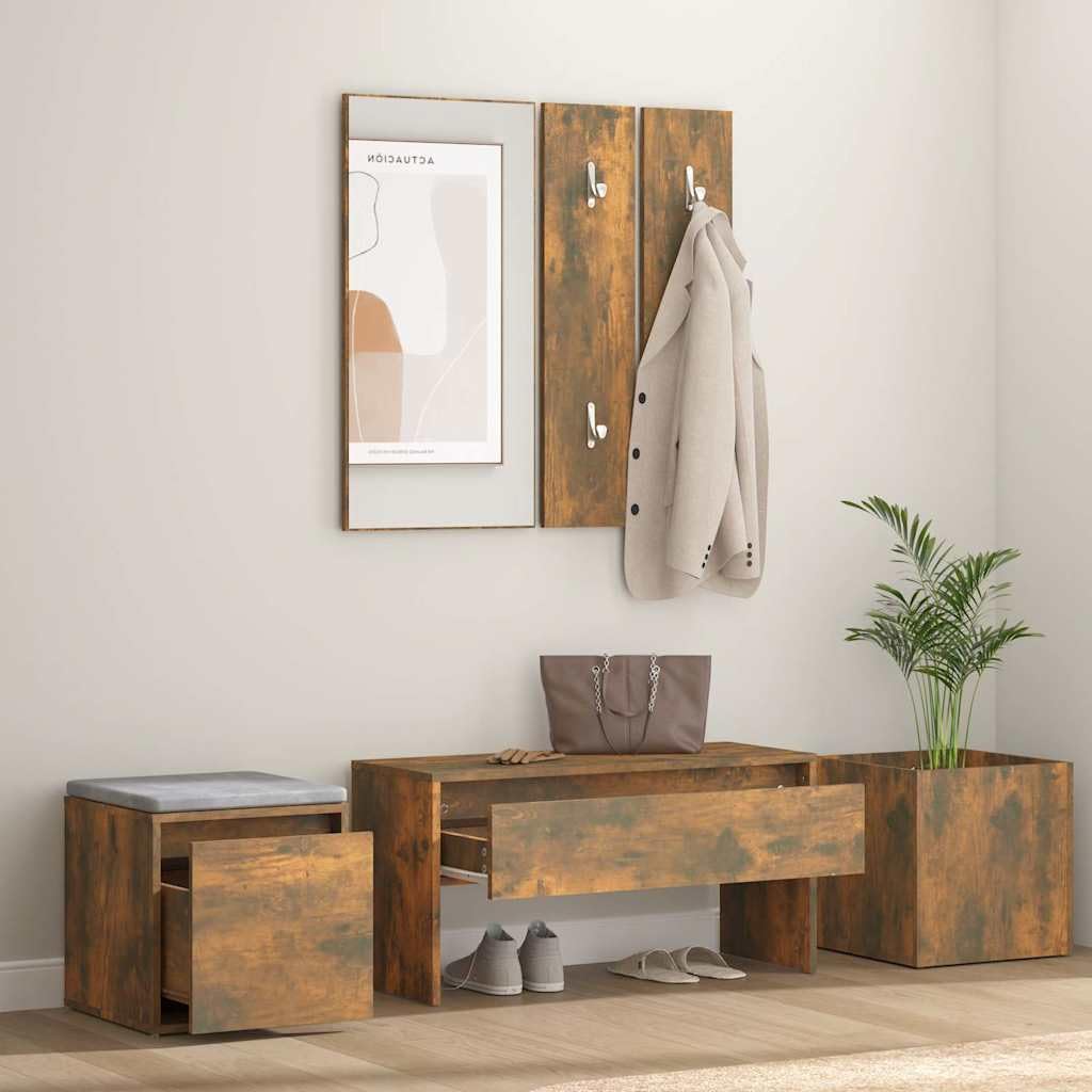 Juego de guardarropa de madera ahumada de roble con espejo y jardinera