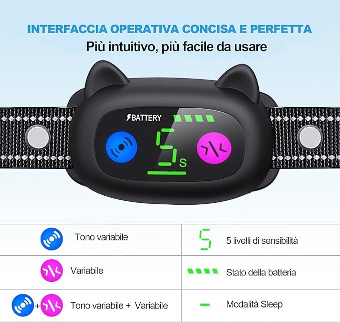 Collare Antiabbaio, con Modalità di Vibrazione e Segnale Acustico, per Cani di Piccola, Media e Grande Taglia 2.5-55kg Ricaricabile