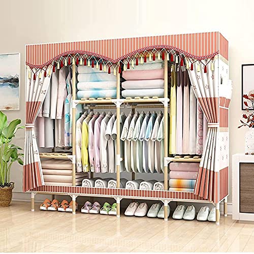Armarios portátiles de tela con barra de ropa de madera para dormitorio 3