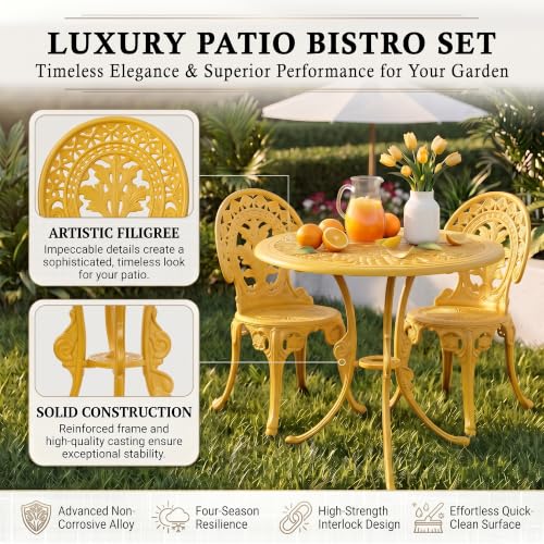 Image of BRISHI Cast Aluminium Garden Patio Seating Chair and Table Set for Balcony Outdoor Furniture with 1 Table and 4 Chair Set (Yellow)