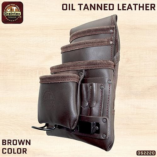 Graintex Os2220 10 Pocket Oil Tanned Leather Nail & Tool Pouch Dark Brown Color For Constructor/Electrician/Plumber #TOP4