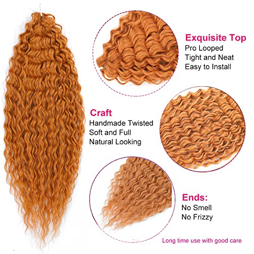 PORSMEER 3 Packs 22" Wave Crochet Hair Water Wave Twist Synthetic Ocean Wavy Hair Bundles Orange Ginger for Women - Image 3