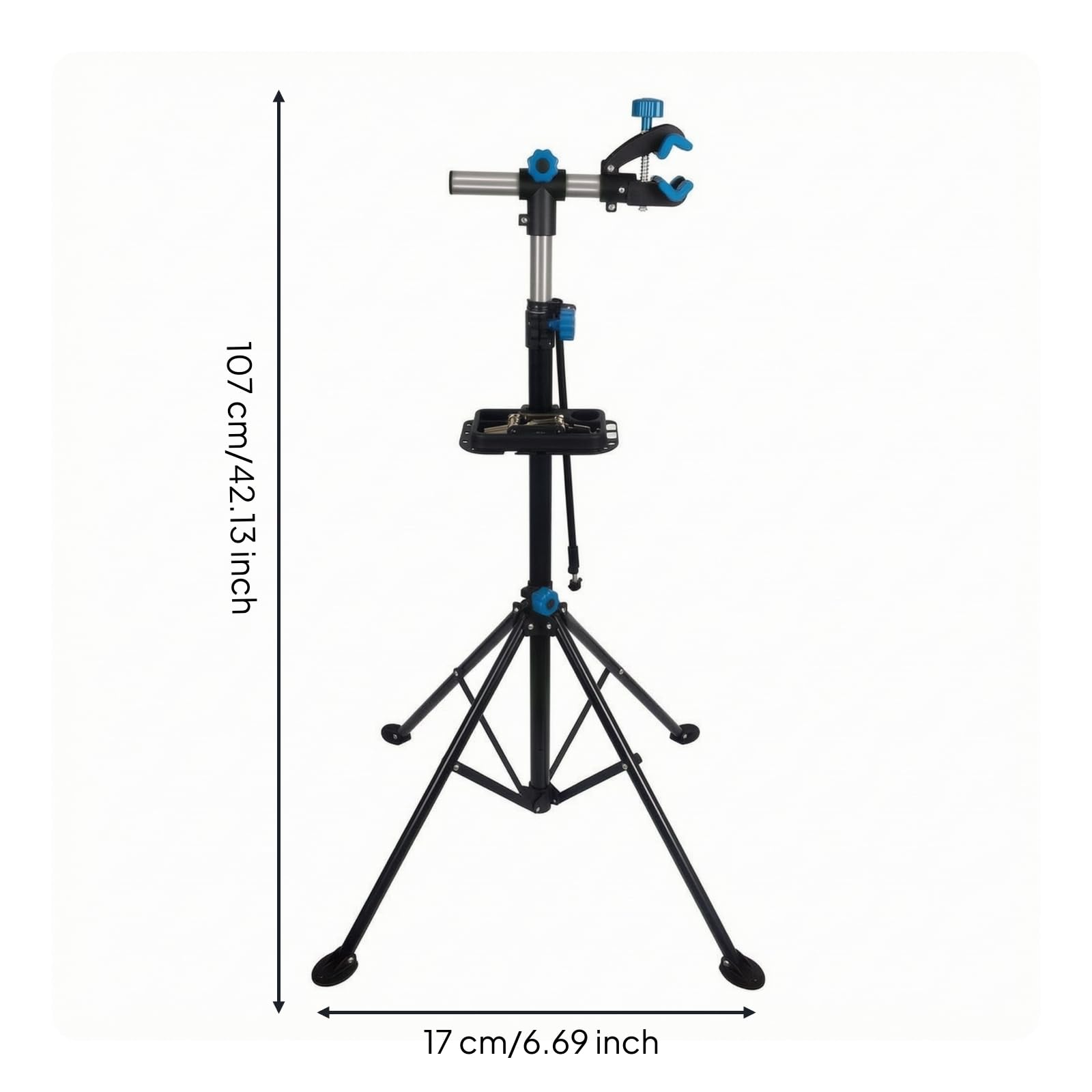 Cavalletto Riparazione Bicicletta Supporto Manutenzione Officina Cavalletto Esposizione Fermo Telaio Ferro Regolabile con Morsetto E Vassoio Attrezzi