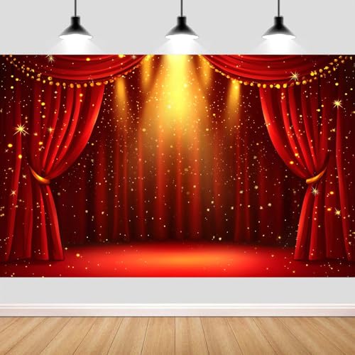 Fondo fotográfico 20x10ft rojo con estrellas doradas miniatura 1