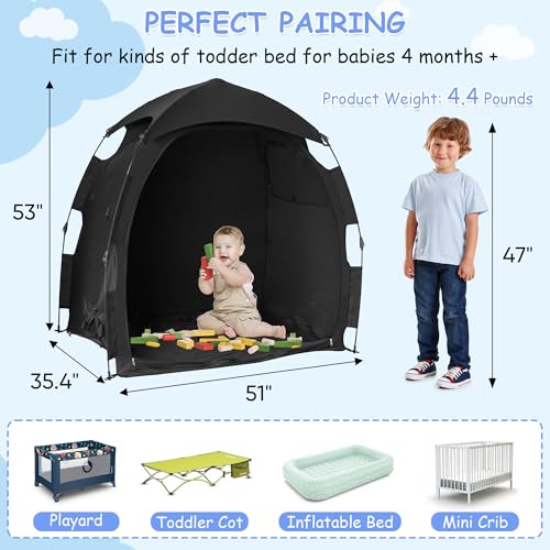 Image of YABORAS Sleep Tent for Pack N Play, Baby Sleep Tent One-Click Assembly Effective Light Blocking Tent for Sleep Pod & Mini Crib, Light Blocking Tent for Babies and Toddlers