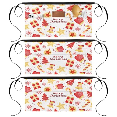 Tablier court de chef (lot de 3) avec 3 poches pour cuisine et bistrot