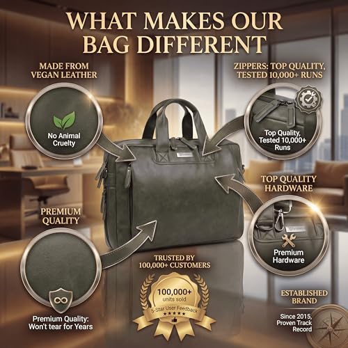 Image of VISMIINTREND Laptop Bags for Men Office Use | Stylish Leather Office, Messenger, Shoulder, Handbag | Fits 13 inch,14 inch, 15.6 Inch Laptops, Macbook | Corporate Gifts for Men, Women, Clients, Employees