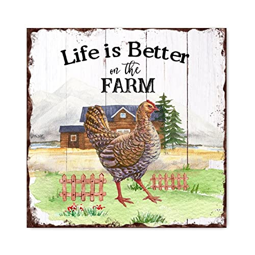 Panneau en bois Life is Better on The Farm de 40,6 cm pour déco murale de style ferme