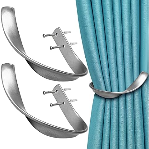 VIIVY VIYIV Curtain Holdbacks Hooks Holders for Drapes Wall Mounted, Decorative Aluminum Alloy Curtain Tiebacks Drapery Holdbacks with Screws for Window Décor Silver Cover