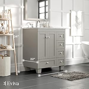 Eviva Acclaim 28 Inch Vanity With Sink – Grey Small Bathroom Vanity With Sink 28 Inch, Marble Top And Porcelain Sink & Bathroom Sink Cabinet, Stylish Single Sink Bathroom Vanity For Modern Bathrooms Eviva Acclaim 28 Inch Vanity With Sink–Grey Small Bathroom Vanity With Sink 28 Inch Marble Top And Porcelain Sink Bathroom Sink Cabinet Stylish Single Sink Bathroom Vanity For Modern Bathrooms