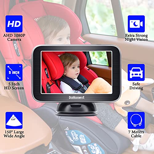 Baby Car Mirror, 5\'\' AHD 1080P IR Night Vision Baby Car Camera Monitor Safety Rear Facing Infant Wide Crystal Clear View Easily Observe The Baby\'s Movement Second Backup Camera Can Add DoHonest S04