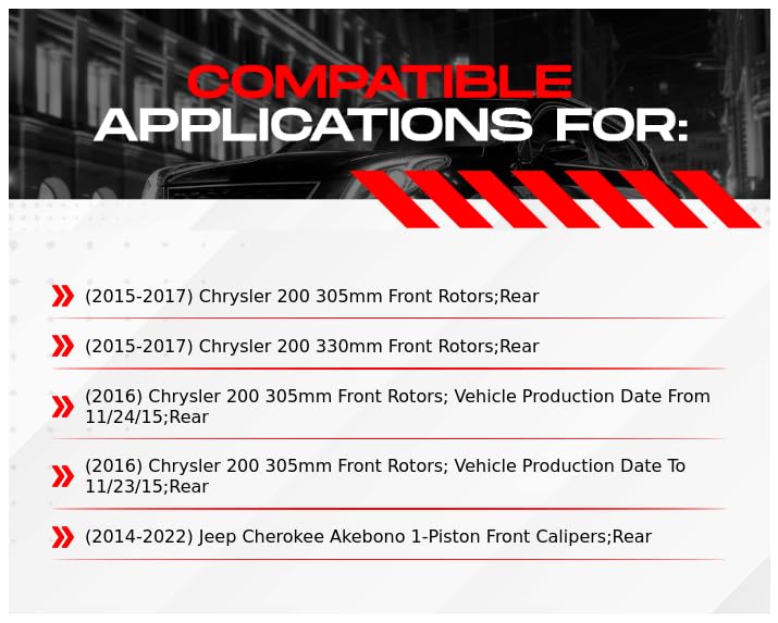 Image of R1 Concepts Rear Brake Kit Fits 2015-2017 Chrysler 200; 2014-2022 Jeep Cherokee| Ceramic Pads, Blank Rotors| Hardware| 10.9 inch Rear