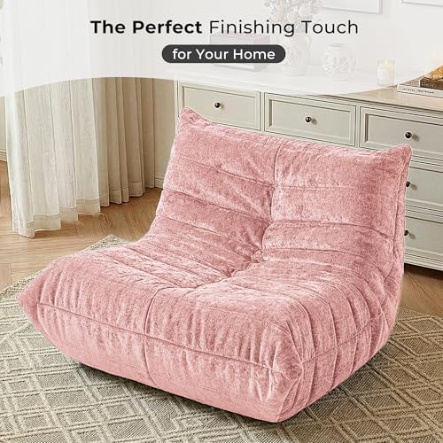 Image of Giant Bean Bag Chairs Lazy Sofa for Adults,Single,Pink | Bean Bag Sofa with Filler Faux Fur, Memory Foam Bean Bag Fireside Lazy Sofa Couches for Living Room, Bedroom, Office