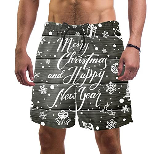 AxssjS Costume da bagno da uomo con tasche ad asciugatura rapida estate pantaloncini da spiaggia stampa 3D Merry Christmas & Happy New Year Boardshorts casual surf pantaloncini, Multicolore, XL