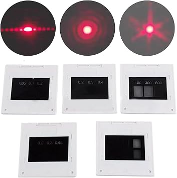 50x50mm Triple Slit Circular Diffraction Grating Set with Single, Double, Triple, Four Slits, Round Holes, and Mesh Grids for Physics Experiments