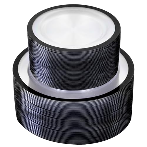 U-QE 120pcs Black Plates Disposable for Party - Clear and Black Plates