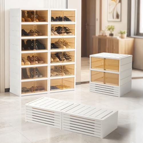 Image of Folding Shoe Rack Storage Device,Large Plastic Folding Shoe Cabinet, Easy to Assemble Shoe Rack Storage Cabinet with Transparent Door Magnetic Buckle (6 Layers, 2 Groups, 24 Pairs)