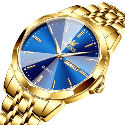 Image of OLEVS Watches for Men Business Dress Diamond Analog Quartz Big Face Luxury Classic Stainless Steel Waterproof Luminous Two Tone Wristwatch