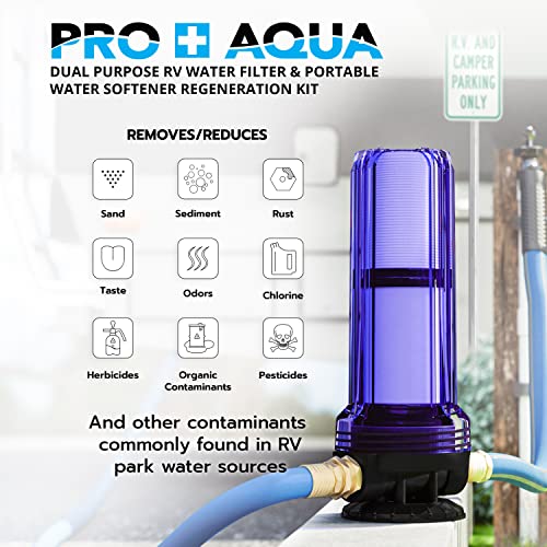 Pro+Aqua Rv Water Filter And Portable Water Softener Regeneration Kit - 5 Micron Filtration, Anti-Corrosion Brass Fittings, Transparent Housing, Filters Chlorine, Bad Taste, Odors, Sediment, Bacteria #TOP1