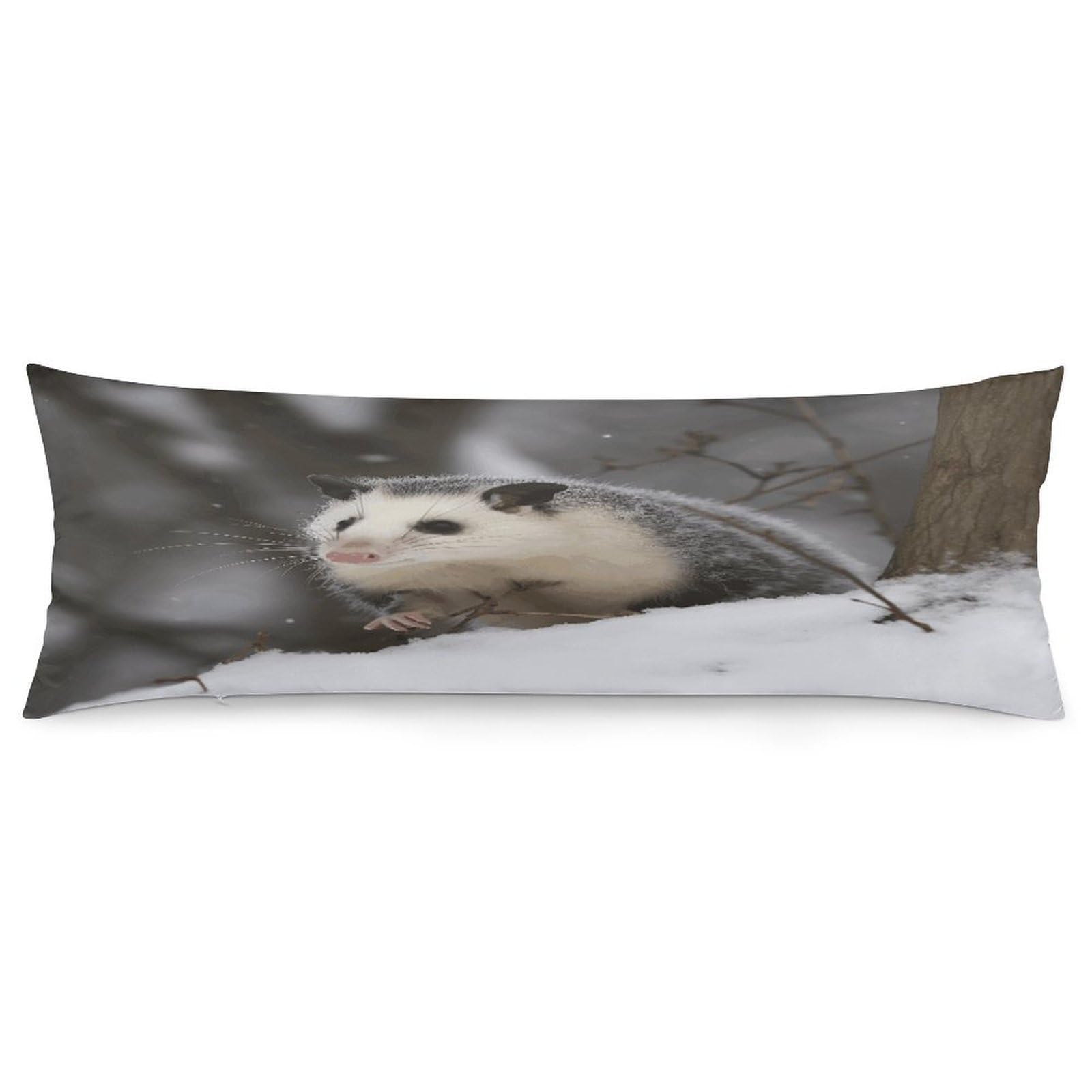 Opossum in Snow Pillowcase Long Body Pillow Cover Soft Decorative Body Pillow Case Breathable Large Pillowcase Cute Cozy Pillow Protector for Bed Sofa Couch Room 18.9 X 53 Inch