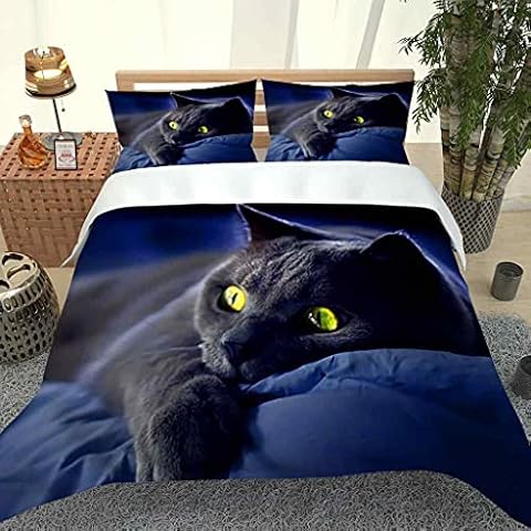 CEFCKB Bedding Duvet Cover Set Single Black animal cat 3 PCS Easy Care And Ultra Soft Anti Allergic Non Iron Luxury Microfiber Single Size 135x200 cm + 2 Matching Pillowcase Cover