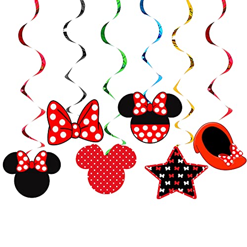 24Ct Red Black Min Mouse Hanging Swirls Decorations,Red Mouse Hanging Swirls Ceiling Streamer Decor For Baby Shower Min Themed Mouse Birthday Party Decorations Supplies #TOP2