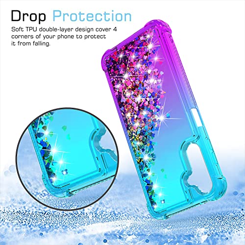 Yzok For Galaxy A14 5G Case,Samsung A14 5G Case,With Hd Screen Protector,Gradient Quicksand Glitter Liquid Floating Waterfall Durable Girls Cute Phone Case For Samsung Galaxy A14 5G (Teal/Purple) #TOP4