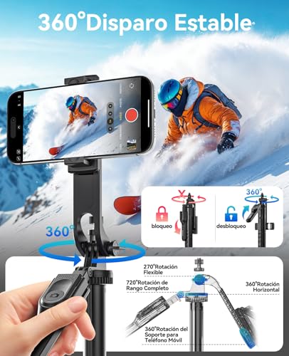ORICO 175cm Trípode para Movil y Palo Selfie, Mango Giratorio 360° + Soporte para Teléfono, Mando Inalámbrico, Tripe Telemovel Extensible de Aluminio para iPhone/Android/Cámara/GoPro - SPM175 - imagen 2