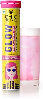 Chicnutrix Glow Glutathione Tablets with Vitamin C |Japanese Glutathione 500mg For Radiant, Even-Toned and Glowing Skin | Sugar-Free| Strawberry Lemon Flavor| 20 Effervescent Tablets