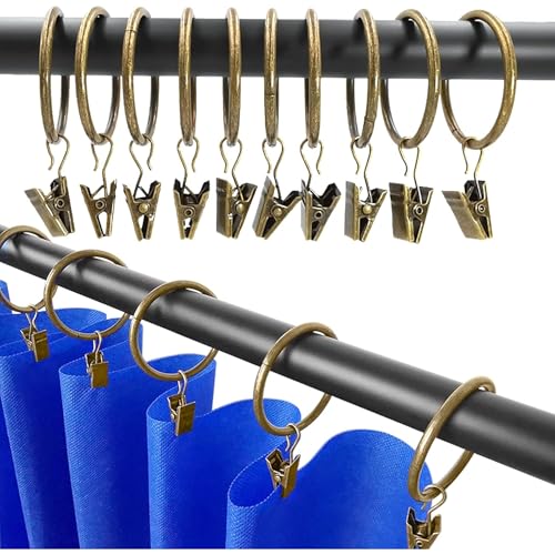 Anelli Tende con Clip per Tende 10 Pezzi 30 mm Metallo Decorativo Drappeggio, Finestra Tenda Anello Ganci con Occhielli per Tende Set di Aste e Tende,Gancio per Tende da Doccia Finestre 66418(Bronzo)