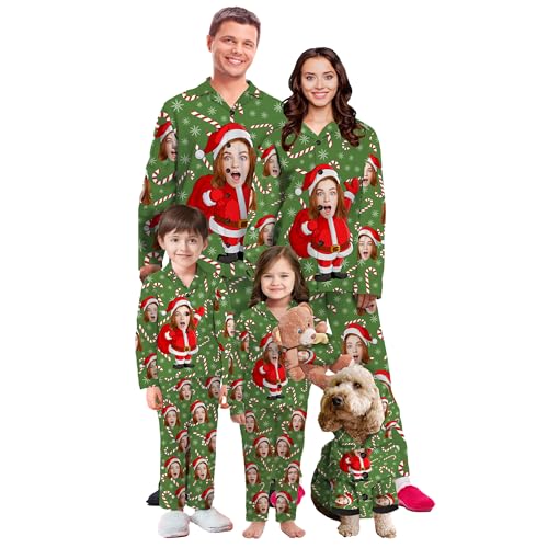 Personalized Face Family Pajamas Sets for Men Women Adults Kids,Custom Pet Sleepwear Sets Gifts for Christmas Birthday Xmas