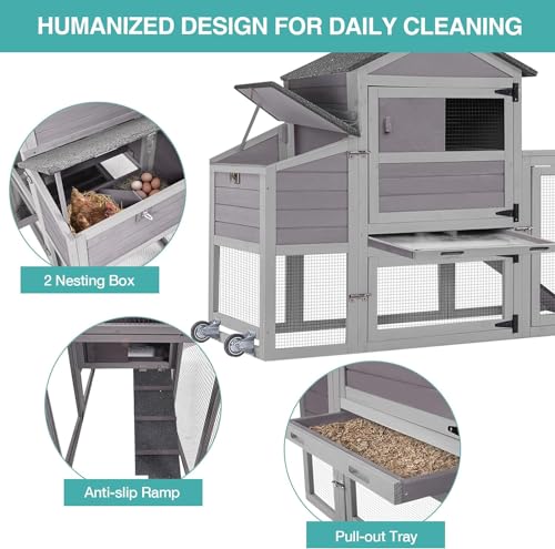 Suumerpety Chicken Coop For 2-4 Chickens, Mobile Chicken House For Outdoor With Wheels, Nesting Box, Leakproof Pull-On Tray And Uv-Resistant Roof Panel, Wooden Chicken Coop For Duck thumb #3