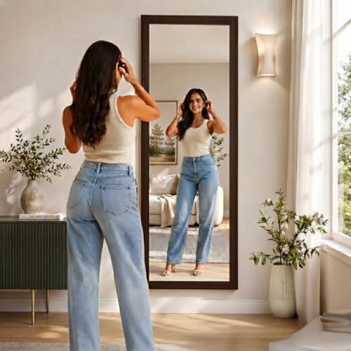 Image of Creative Arts n Frames 45X150 CM Full Length Dressing Chevel Long Strong Framed HD Mirror for Bedroom Living Room Home Office (Regular Chocolate 18x60 inch Full Length Framed Rectangle HD Mirror)