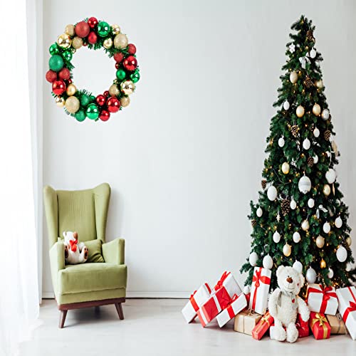 Azalon 14Inch Christmas Ball Wreath, Ornament Garland Decoration For Christmas, Home Party Decors Xmas Front Door Decorative Hanging Ornaments(Red Green Gold) #TOP4