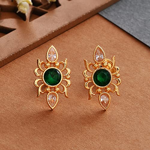 Abharan Green Stone Stud Earrings