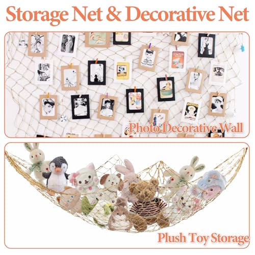 PXBSNB 2 Stück Kuscheltier Aufbewahrung Netz, Boho Makramee Stofftier Hängematte mit 40 Clips, Stofftier Aufbewahrung, 2M Hängender Stofftierhalter für Plüschtiere und Teddybären