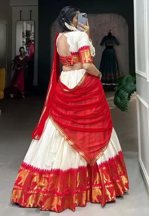 Image of ZITON ARICO MART Women's Indian Traditional Kanjivaram Silk Pure Weaving Lehenga Choli Along With Dupatta And Blouse Piece, Half Saree (Unstitched)
