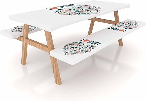 Miniatura 1 de Picnic Table and Bench Fitted Tablecloth Cover for OutdoorIndoor Patio Use - Elastic Edge Waterproof Oilproof Tablecloth I Love Sport Healthy